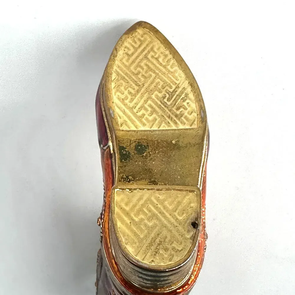 Red Enamel Cowboy Boot Figurine Amber Rhinestone Paperweight Heavy Metal Decor